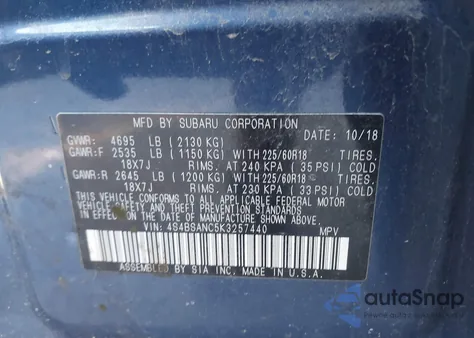 2019 Subaru Outback 2.5I Limited from USA, damaged, VIN 4S4BSANC5K3257440